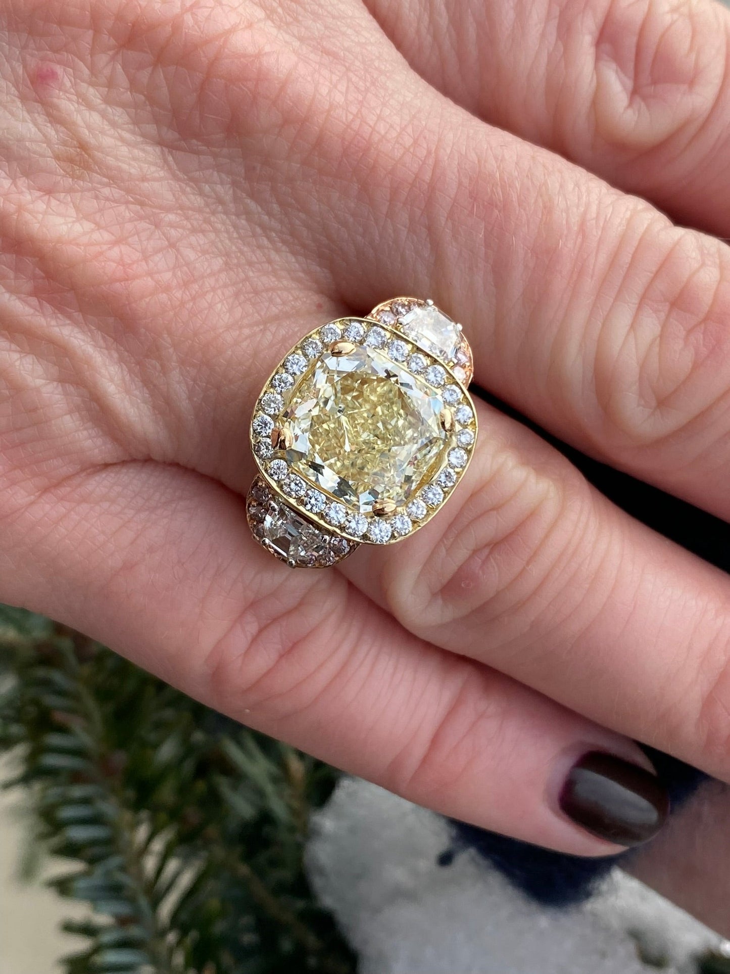 Important Private Estate 9.90 cttw Fancy Yellow & Pink Diamond Platinum Ring GIA Report 14435