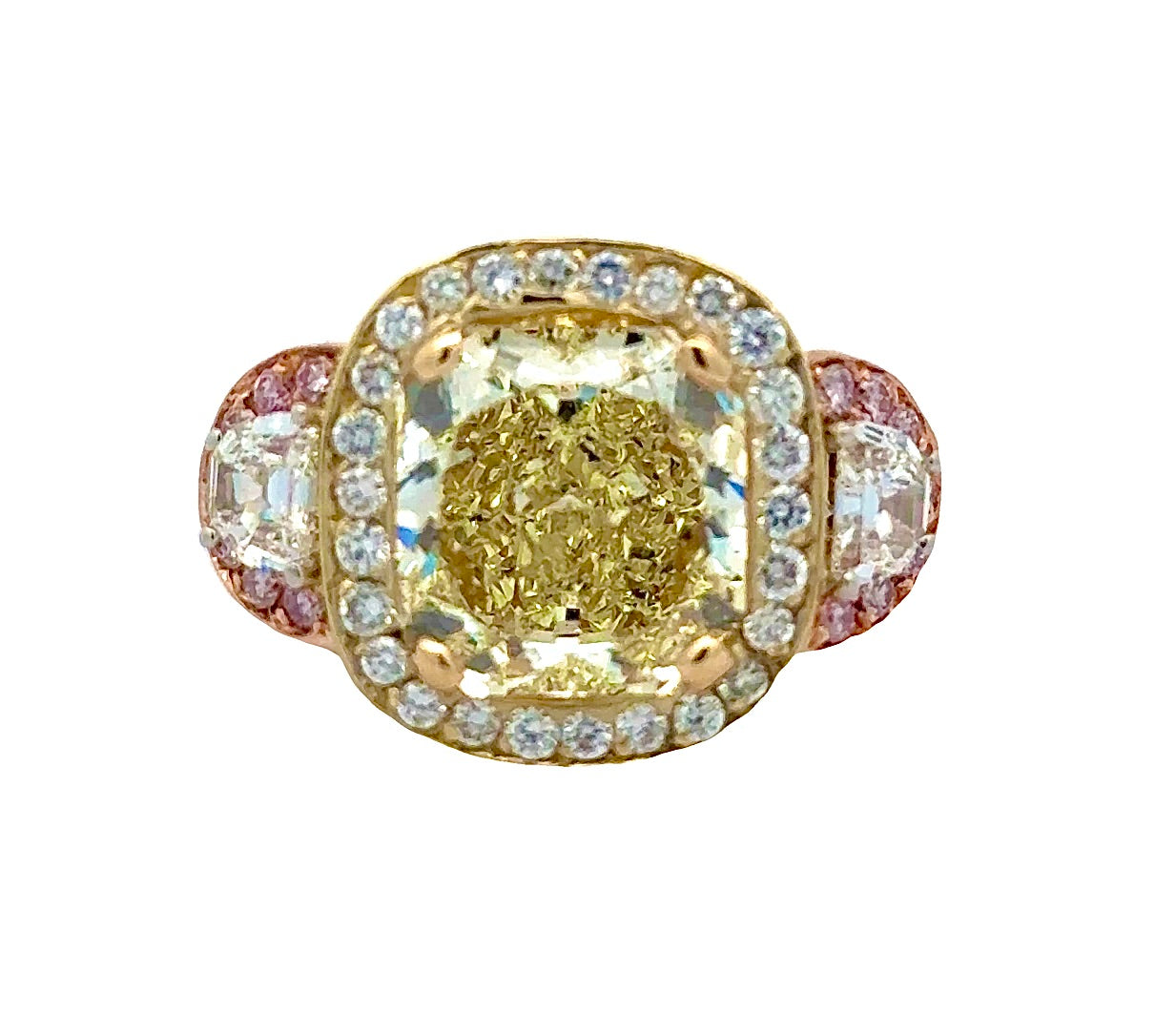 Important Private Estate 9.90 cttw Fancy Yellow & Pink Diamond Platinum Ring GIA Report 14435