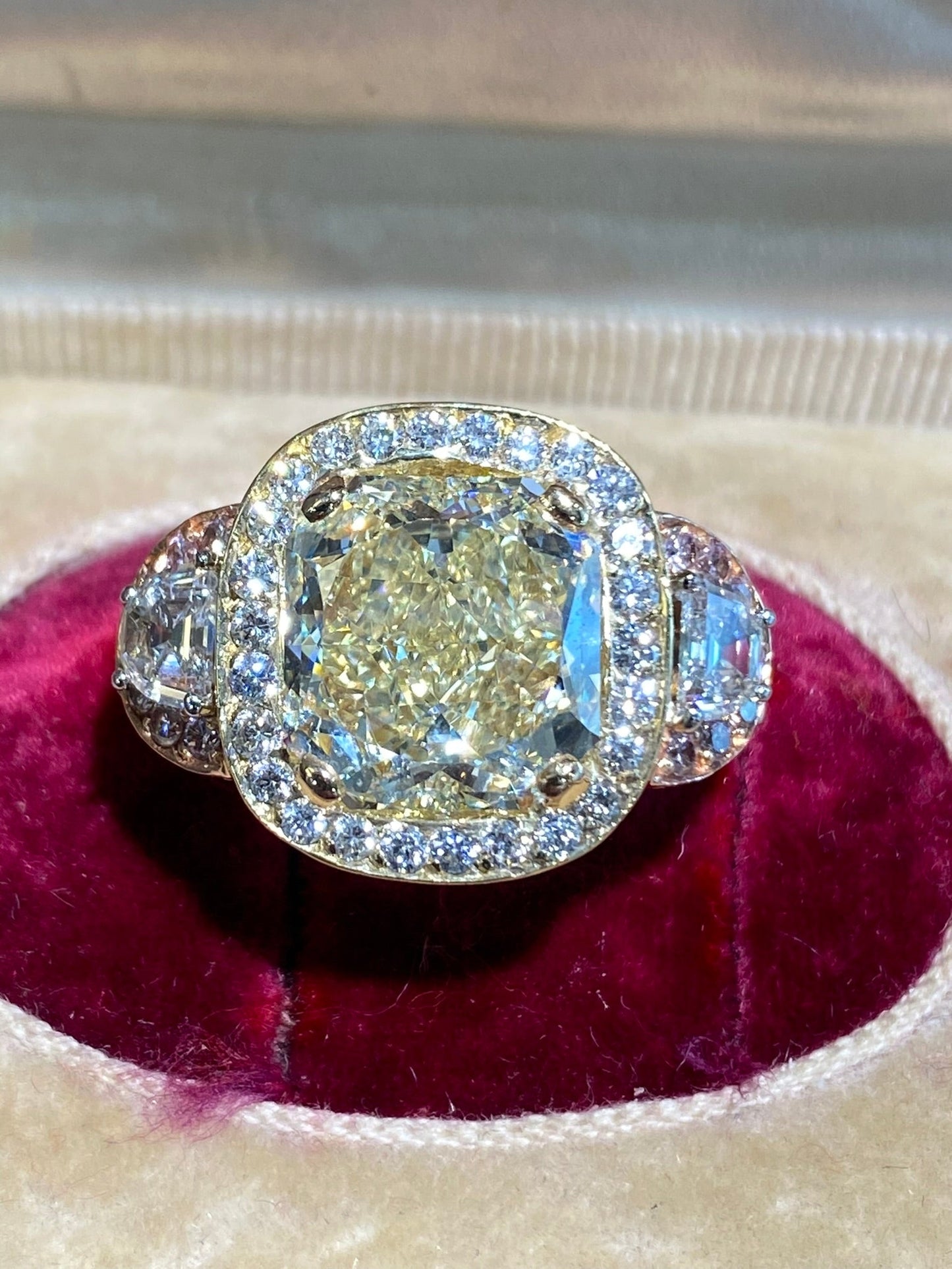 Important Private Estate 9.90 cttw Fancy Yellow & Pink Diamond Platinum Ring GIA Report 14435