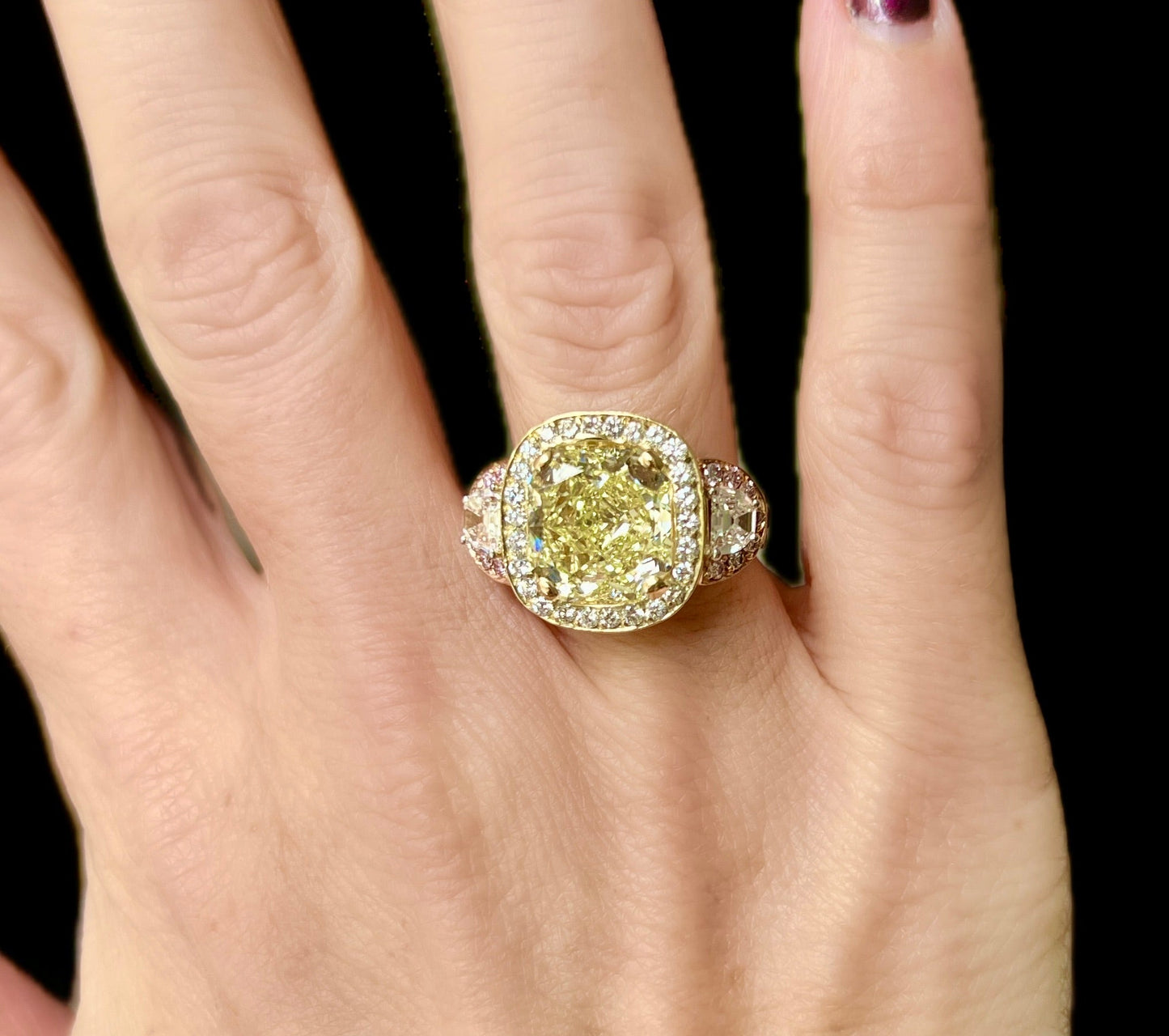 Important Private Estate 9.90 cttw Fancy Yellow & Pink Diamond Platinum Ring GIA Report 14435