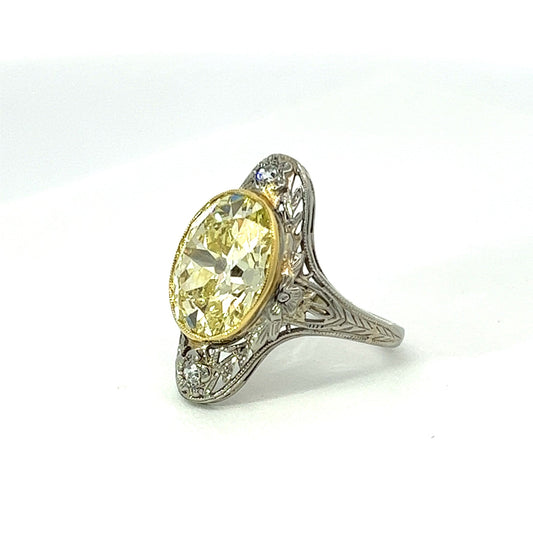 Estate Rare Tiffany & Co 4.88 ct Fancy Intense Yellow Diamond GIA Platinum Filigree Ring 14566