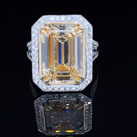 10.05 Carat Emerald Cut Yellow Diamond and 18k Gold Ring