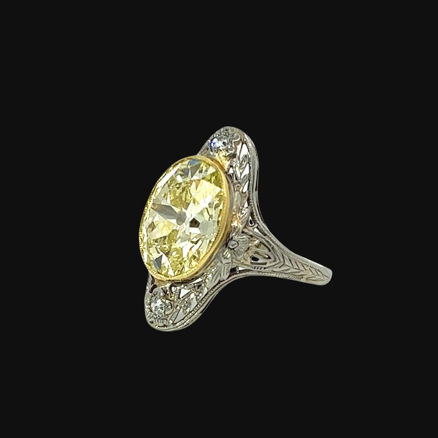 Estate Rare Tiffany & Co 4.88 ct Fancy Intense Yellow Diamond GIA Platinum Filigree Ring 14566