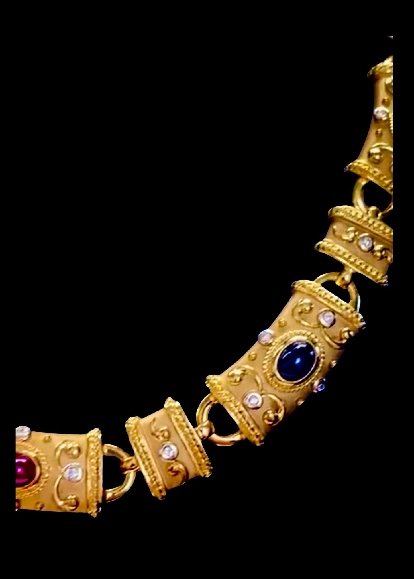 Estate Byzantine Diamond Emerald, Sapphire, Ruby 18K Yellow Gold Necklace 14535