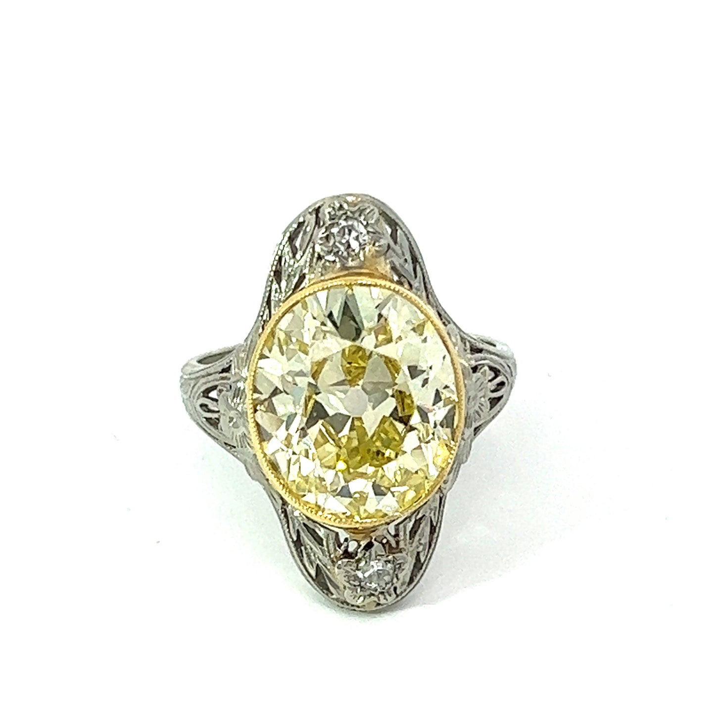 Estate Rare Tiffany & Co 4.88 ct Fancy Intense Yellow Diamond GIA Platinum Filigree Ring 14566