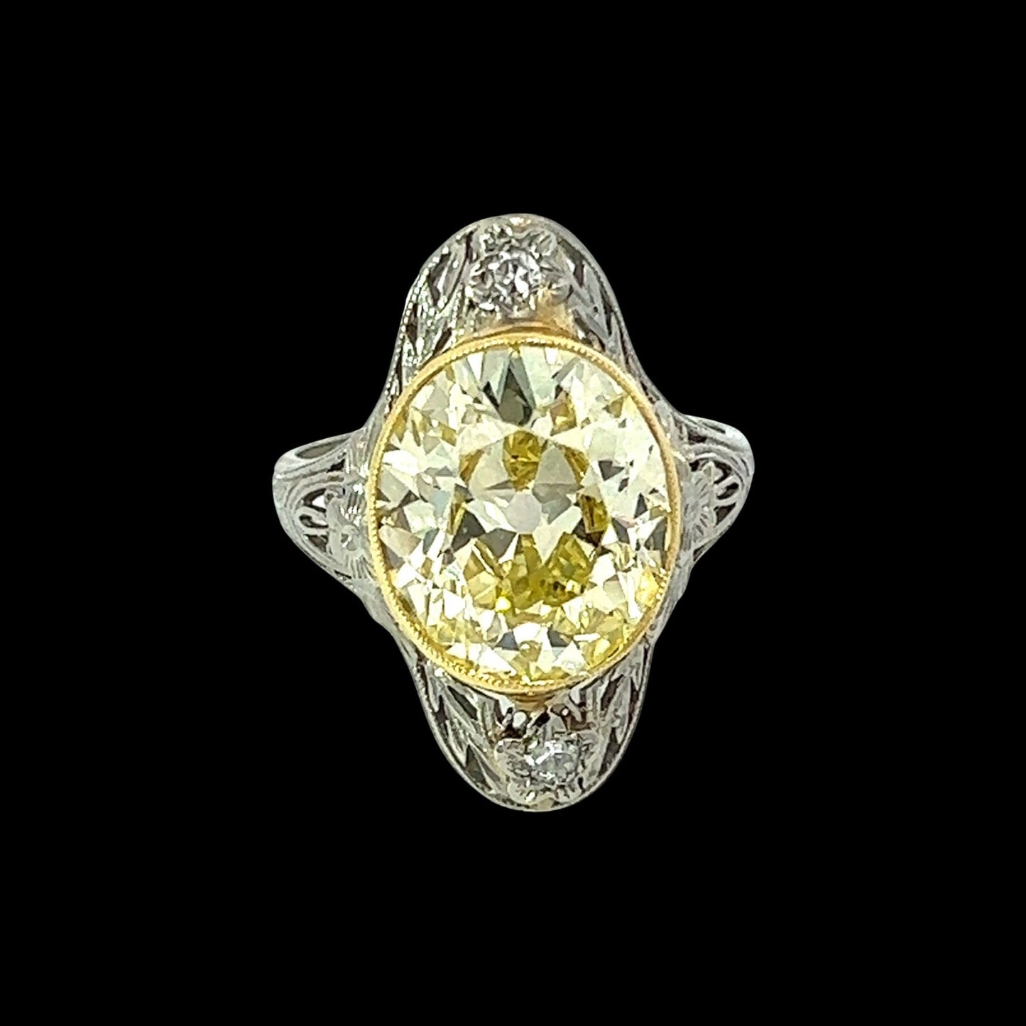 Estate Rare Tiffany & Co 4.88 ct Fancy Intense Yellow Diamond GIA Platinum Filigree Ring 14566