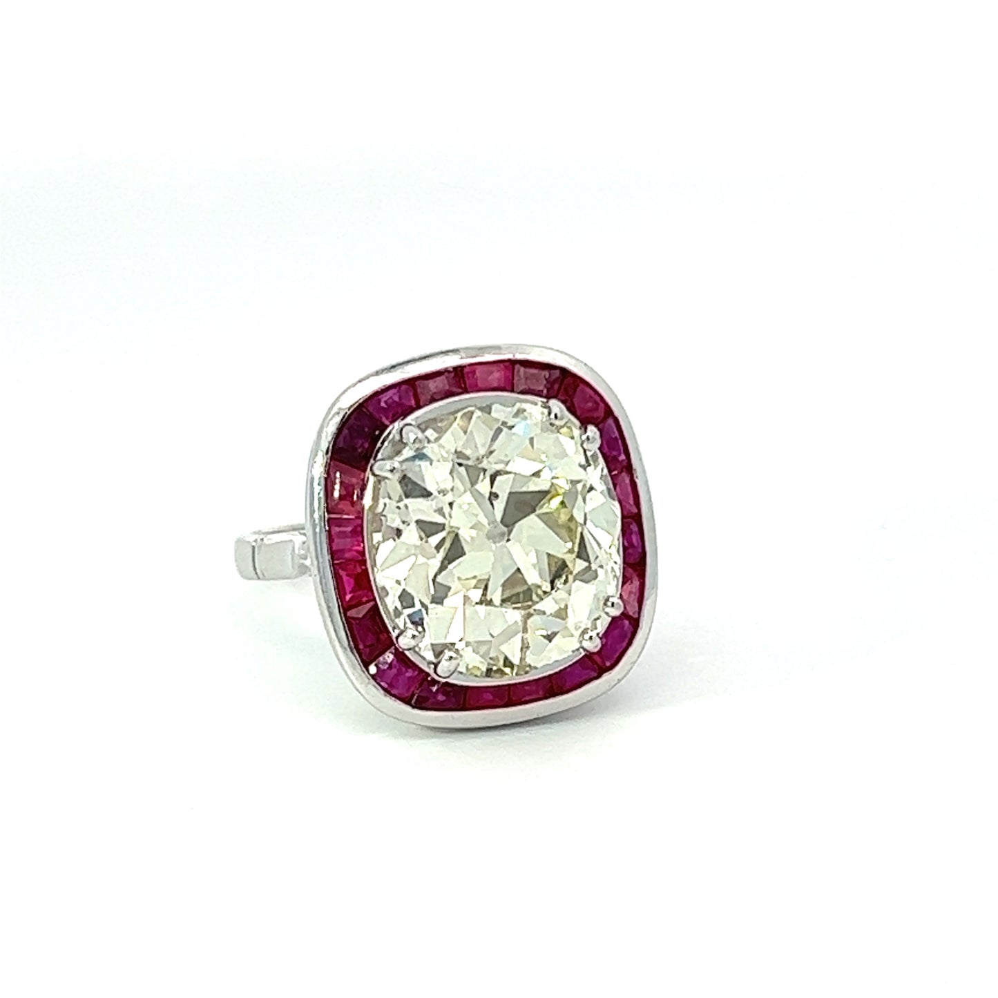 Estate 7.22 ct Old European Cut Cushion Diamond Ruby Platinum Ring 14283