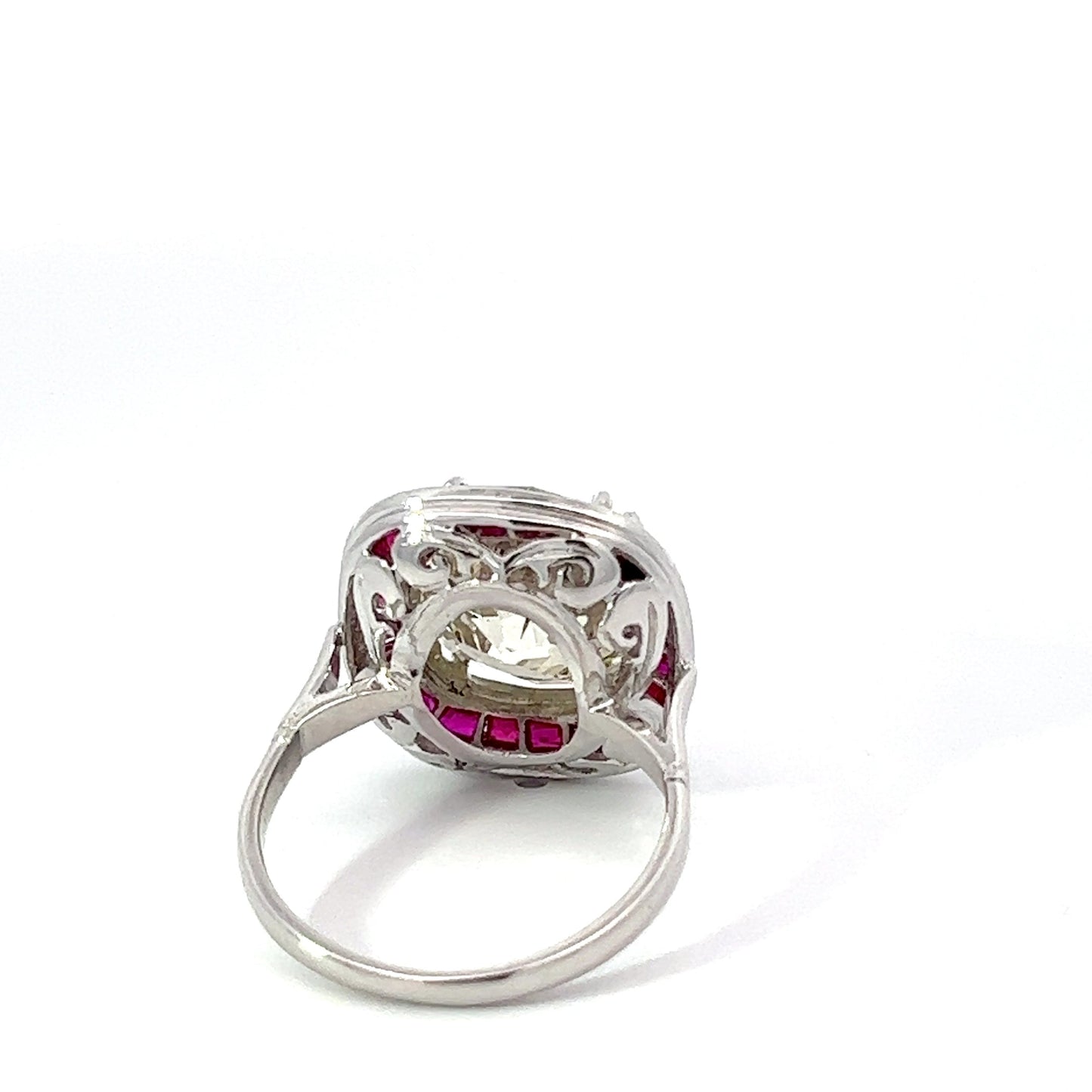 Estate 7.22 ct Old European Cut Cushion Diamond Ruby Platinum Ring 14283