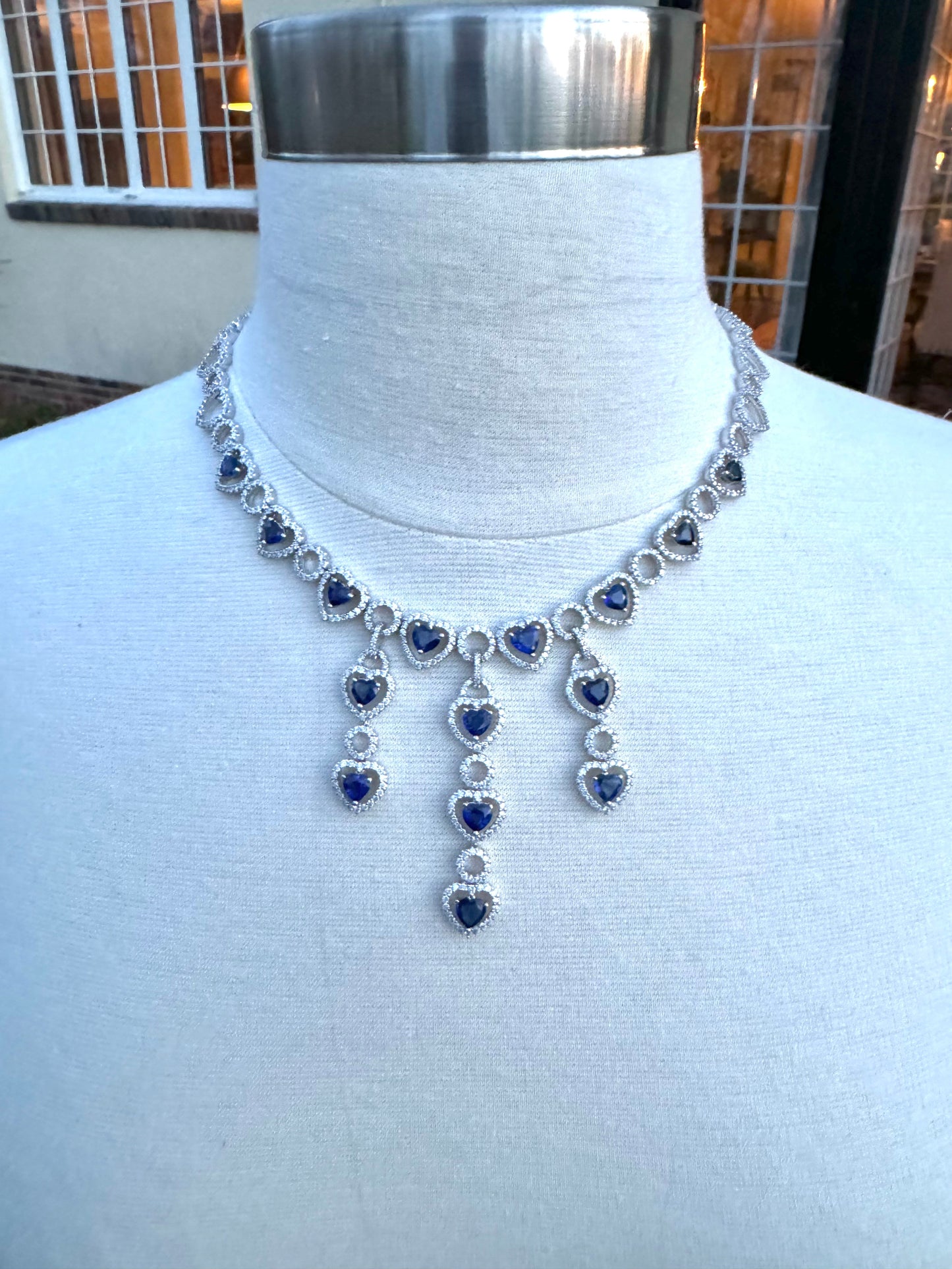 Estate 13.30 cttw Royal Blue Fine Sapphires 11.40 cttw Diamond 18K White Gold Necklace 14563