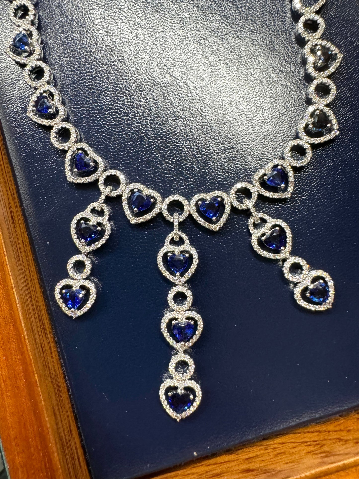 Estate 13.30 cttw Royal Blue Fine Sapphires 11.40 cttw Diamond 18K White Gold Necklace 14563