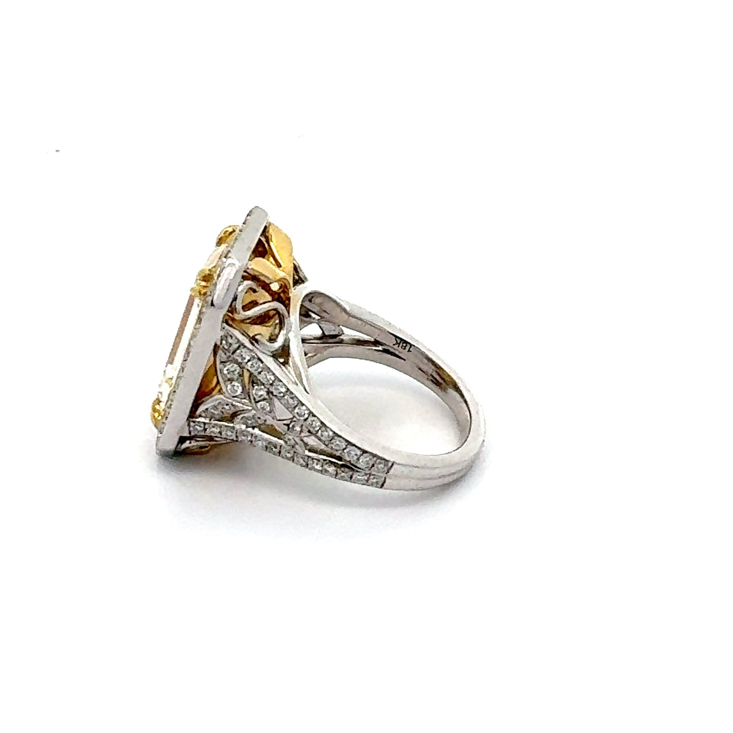 10.05 Carat Emerald Cut Yellow Diamond and 18k Gold Ring