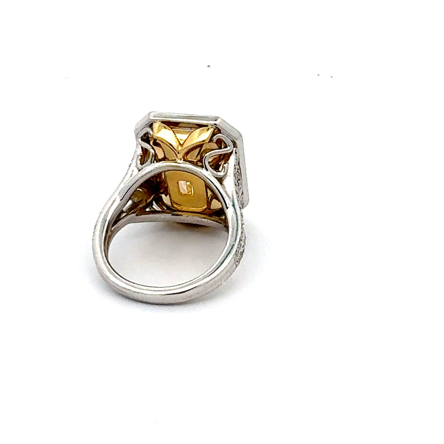 10.05 Carat Emerald Cut Yellow Diamond and 18k Gold Ring